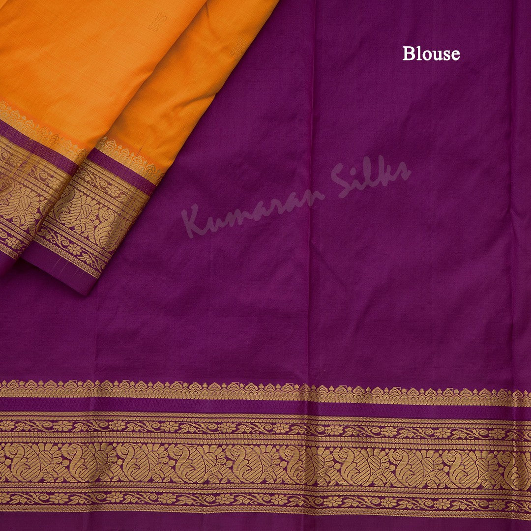 Pure Silk Mango Yellow Saree With Gold Zari Buttas And Contrast Border 02 - Kumaran Silks