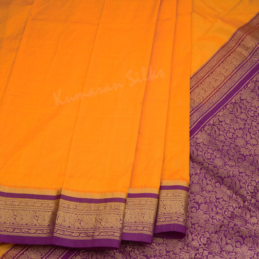 Pure Silk Mango Yellow Saree With Gold Zari Buttas And Contrast Border 02 - Kumaran Silks