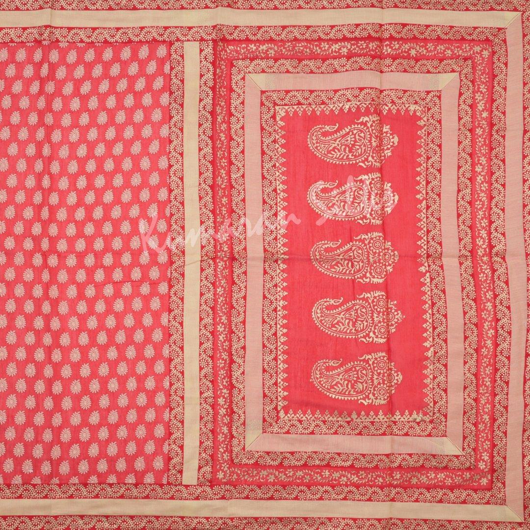 Chanderi Cotton Printed Red Saree 05 - Kumaran Silks