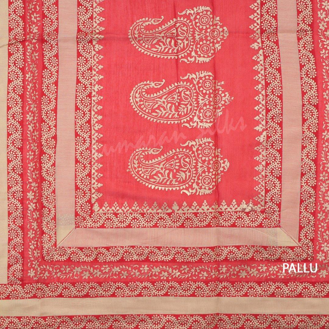 Chanderi Cotton Printed Red Saree 05 - Kumaran Silks