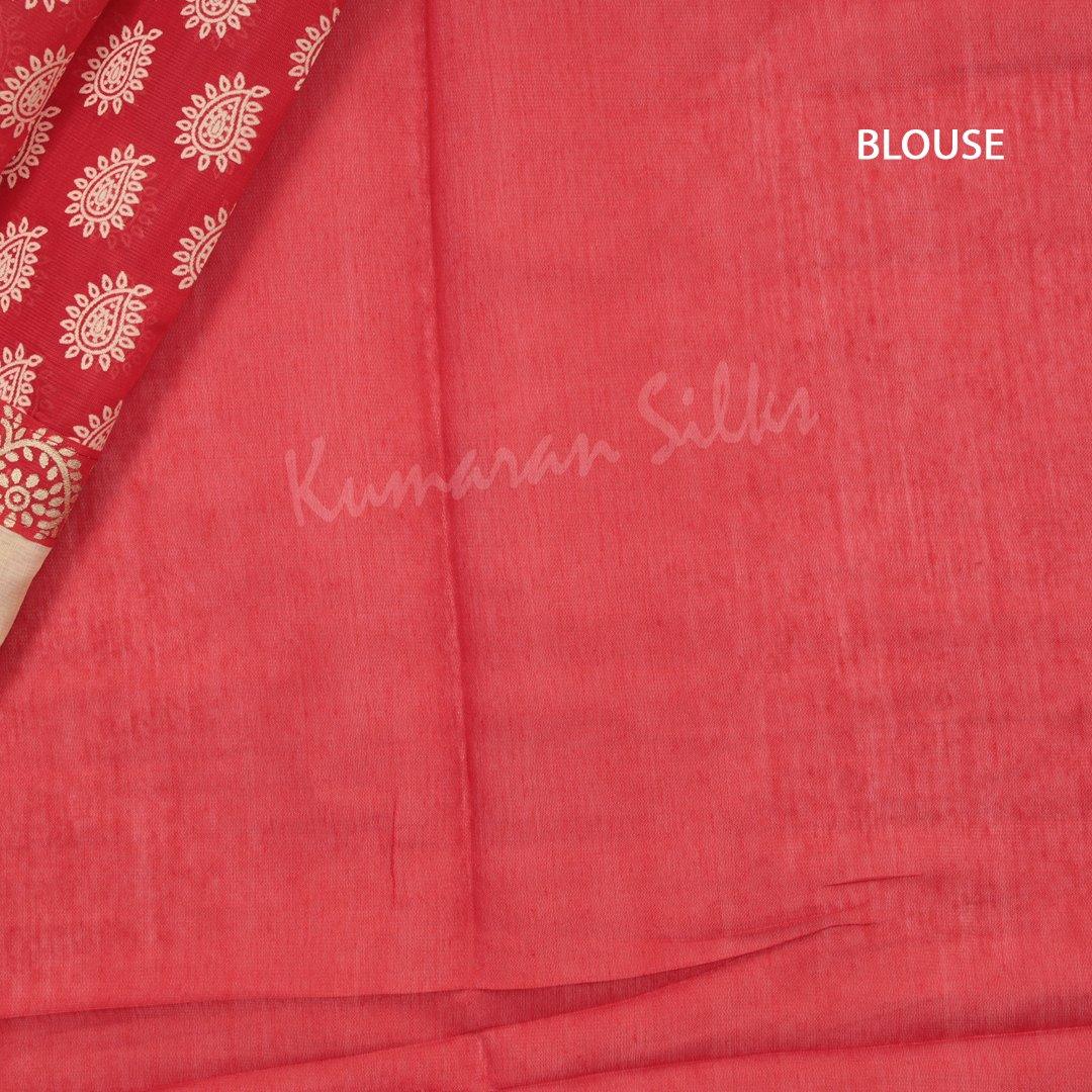 Chanderi Cotton Printed Red Saree 05 - Kumaran Silks