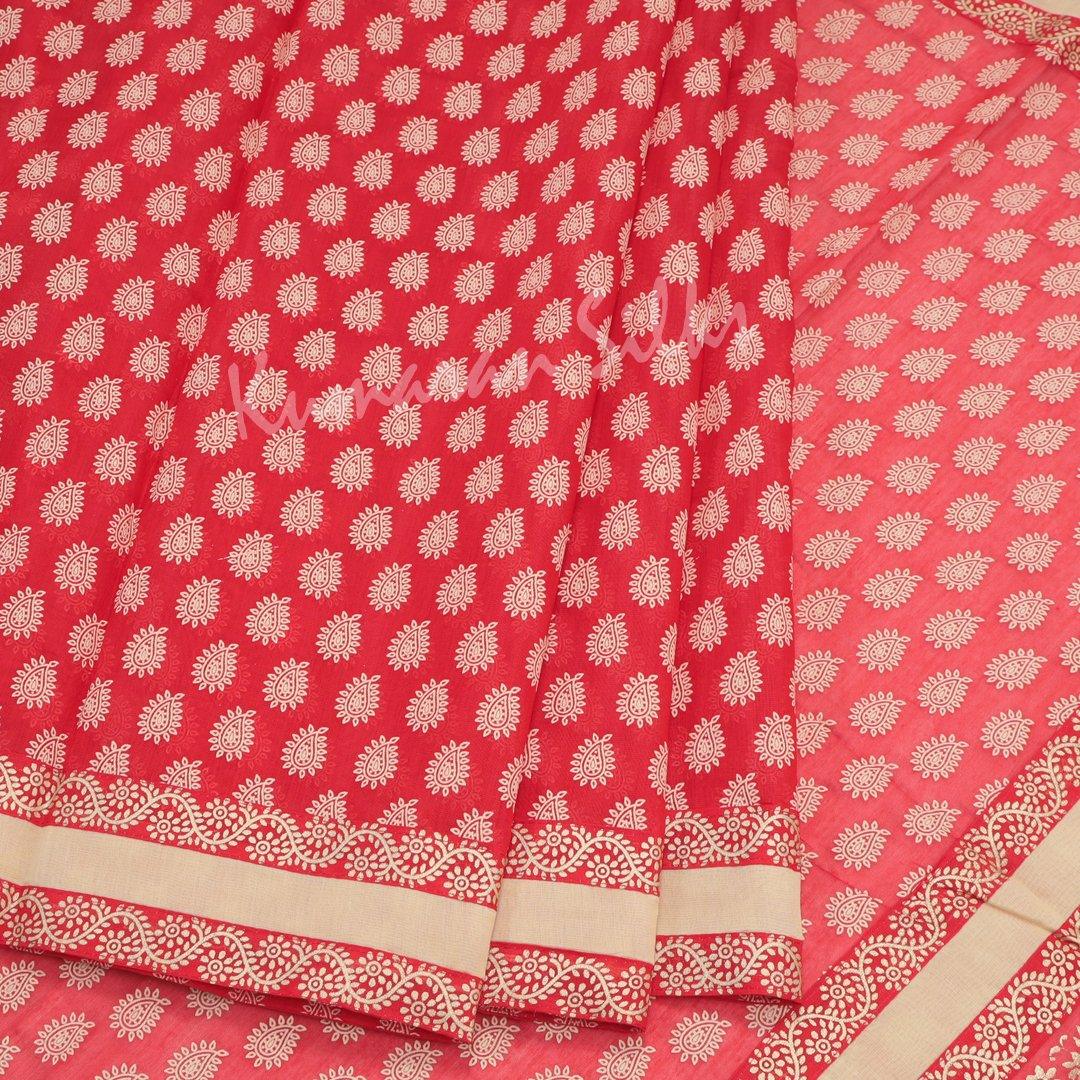 Chanderi Cotton Printed Red Saree 05 - Kumaran Silks