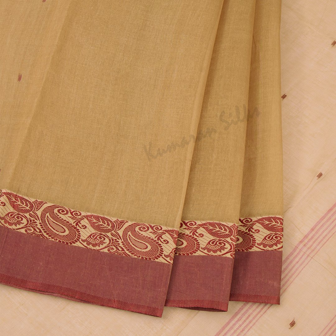 Bengali Cotton Golden Brown Saree Without Blouse