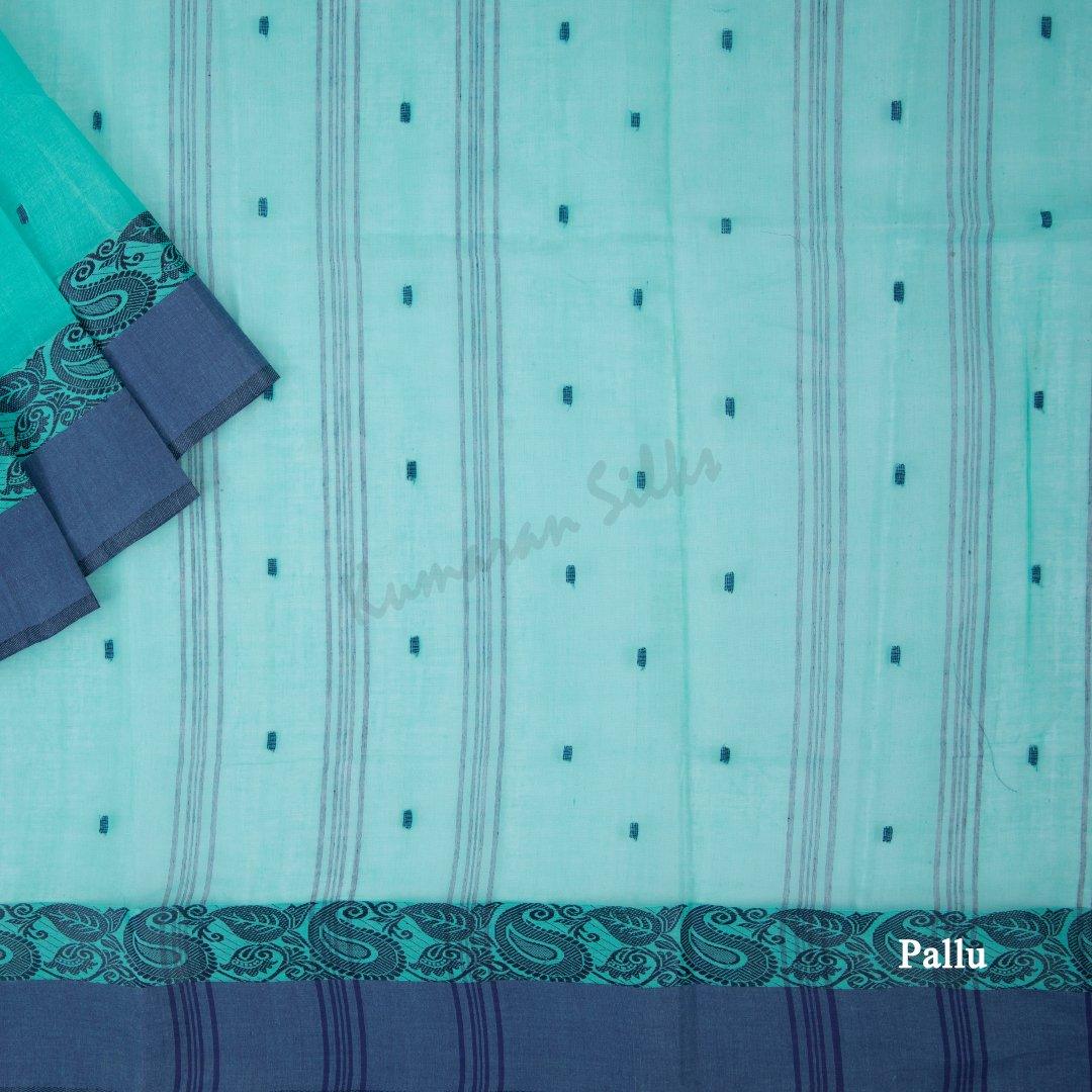 Bengali Cotton Turquoise Saree Without Blouse 02 - Kumaran Silks