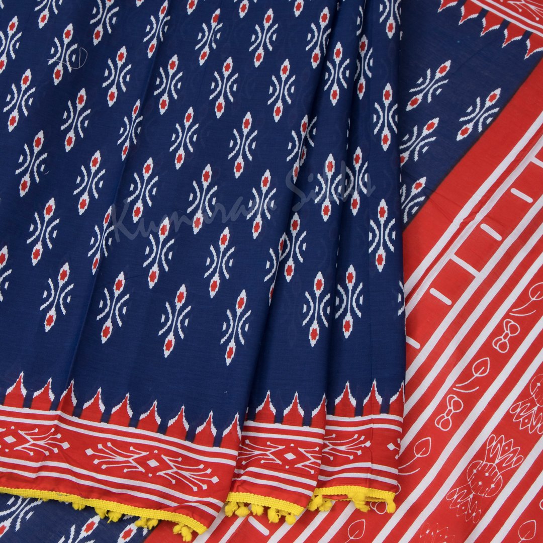 Mul Mul Cotton Dark Blue Printed Saree 02