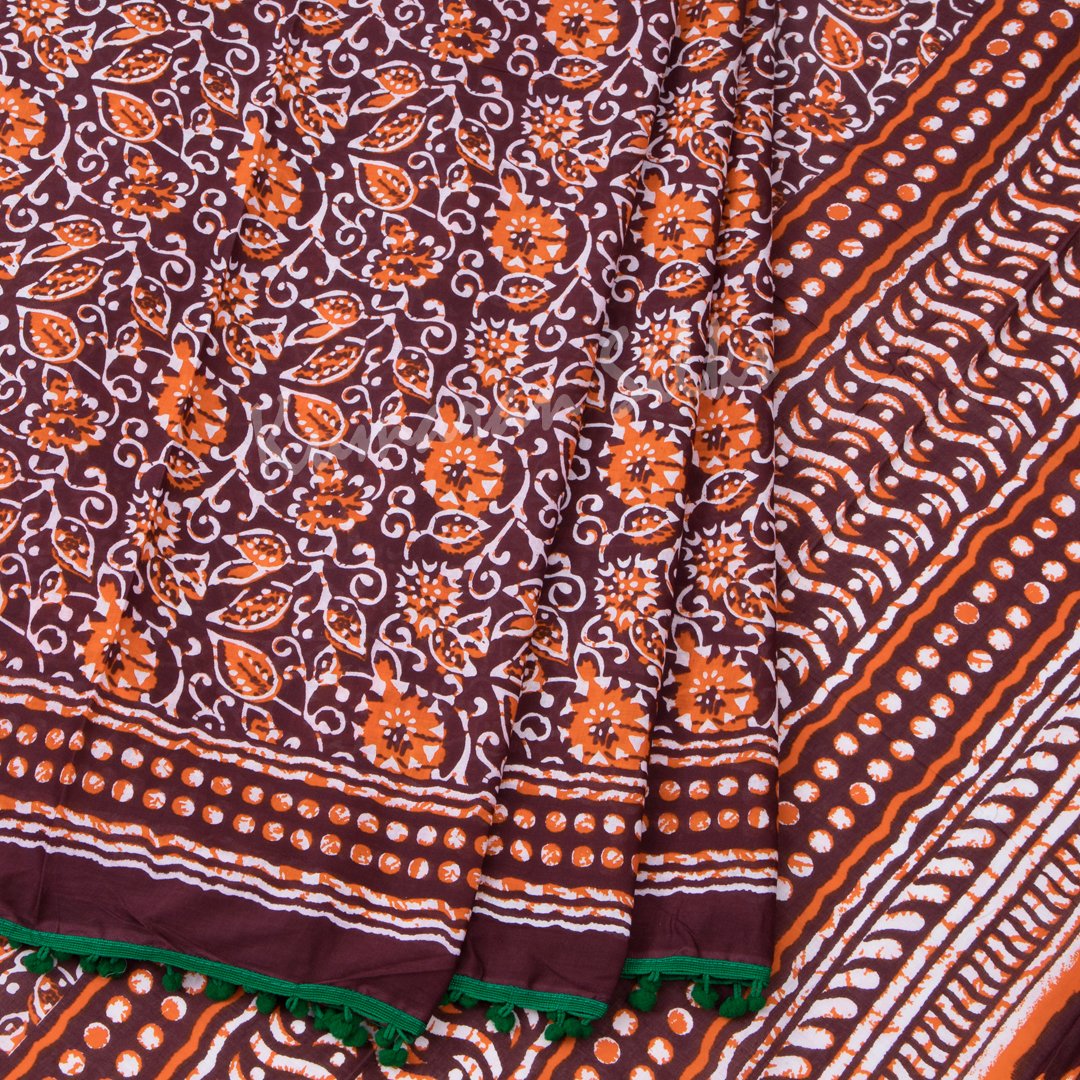 Mul Mul Cotton Maroon Printed Saree 02