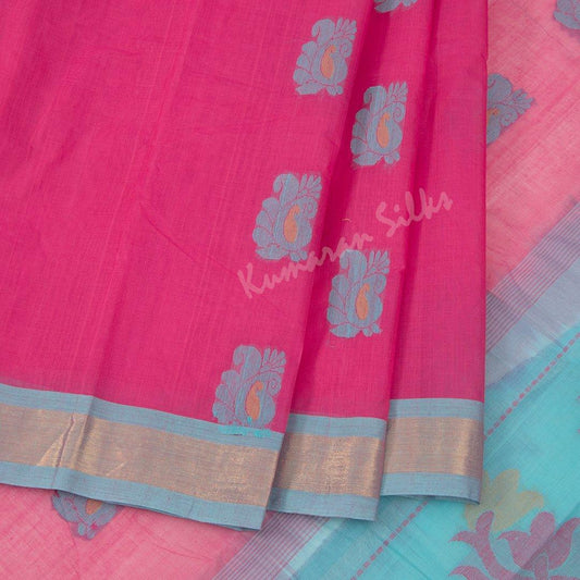 Kanchi Cotton Hot Pink Thread Worked Saree - Kumaran Silks