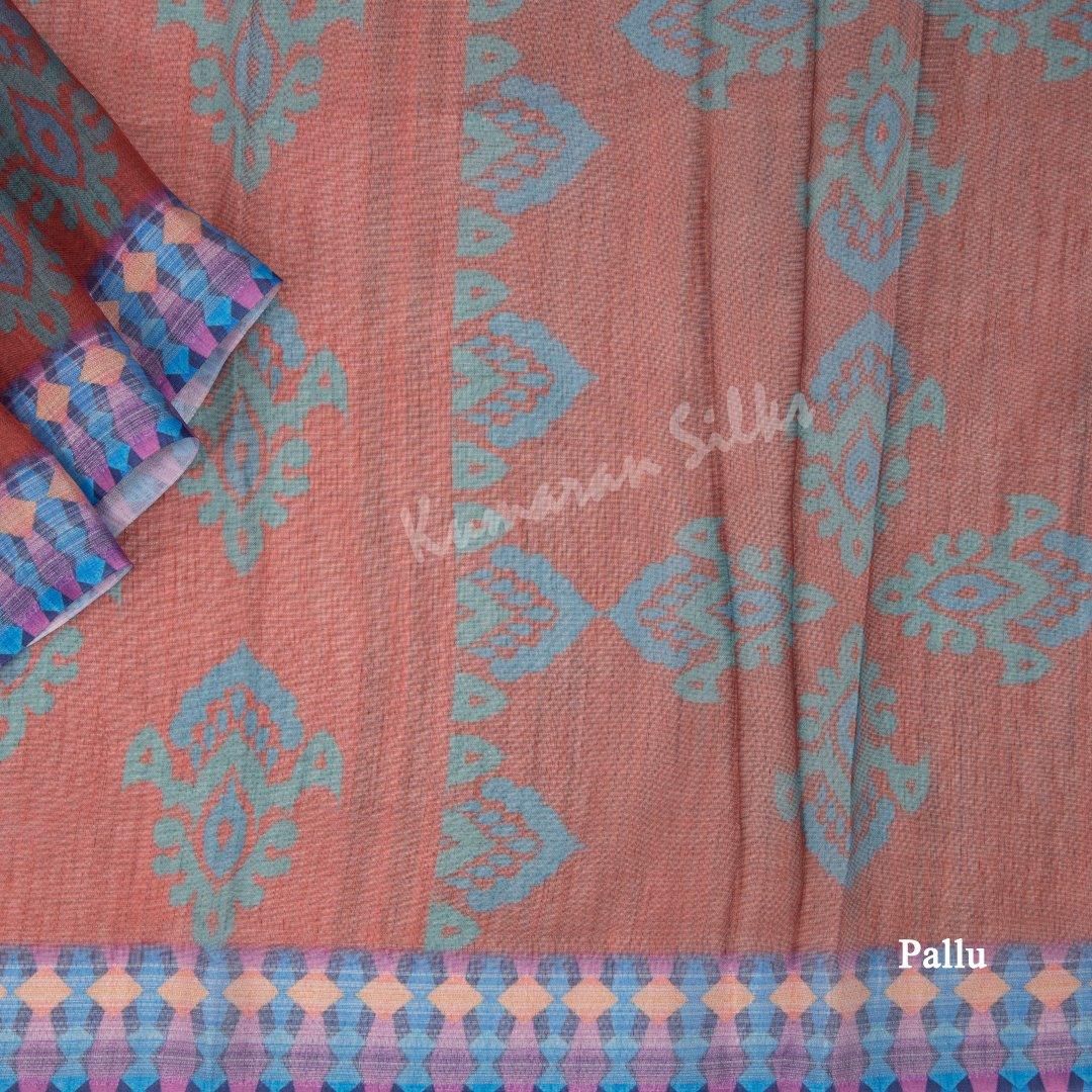 Semi Linen Maroon Printed Saree - Kumaran Silks