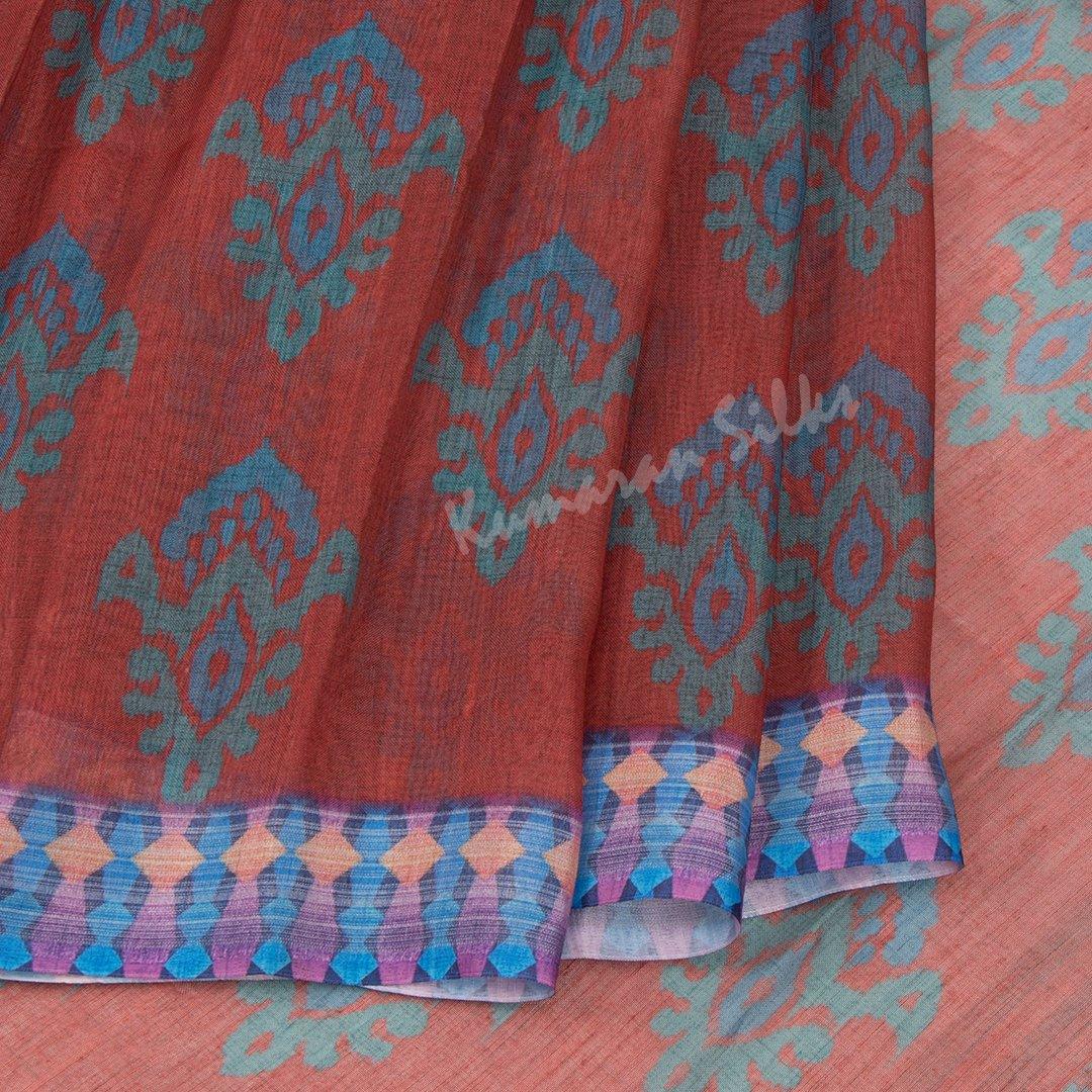 Semi Linen Maroon Printed Saree - Kumaran Silks