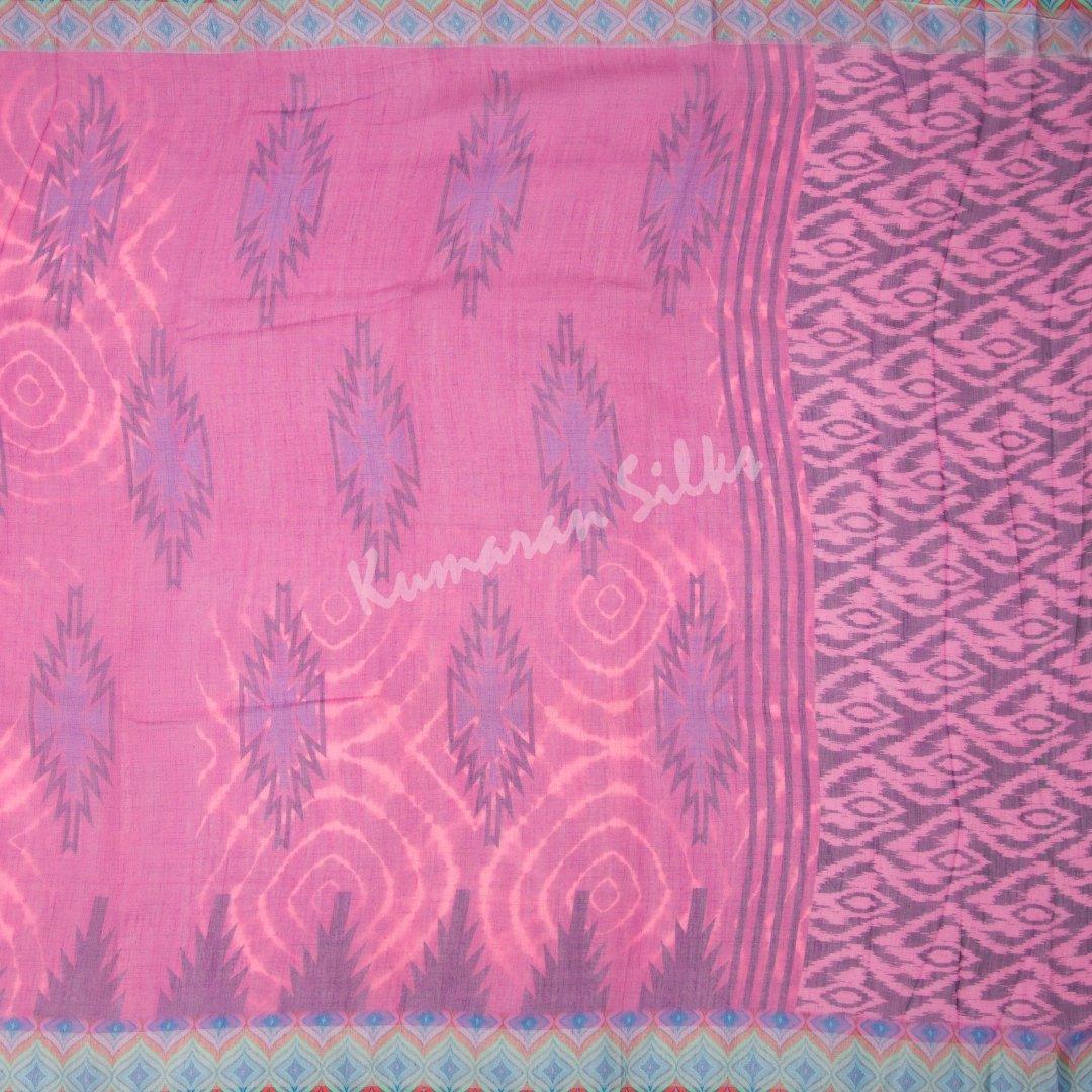 Semi Linen Rose Pink Printed Saree - Kumaran Silks