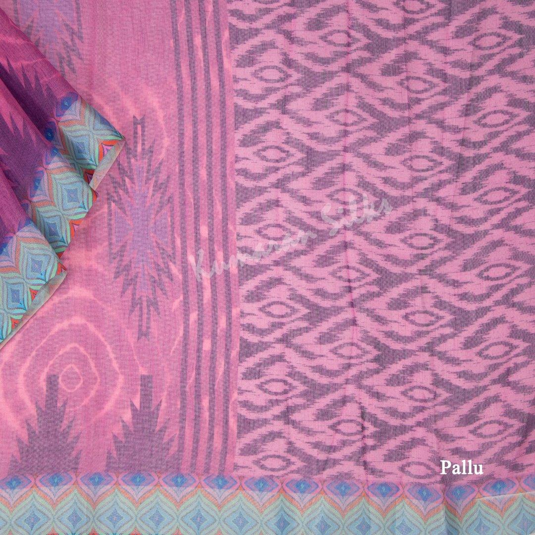 Semi Linen Rose Pink Printed Saree - Kumaran Silks