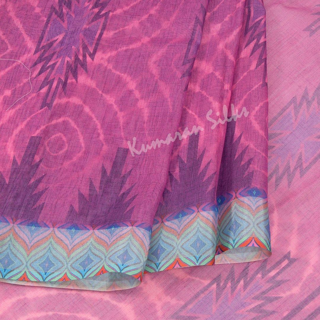 Semi Linen Rose Pink Printed Saree - Kumaran Silks