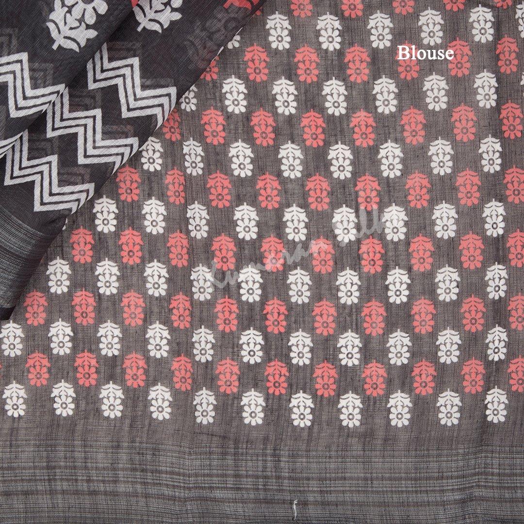 Semi Linen Black Printed Saree 02 - Kumaran Silks