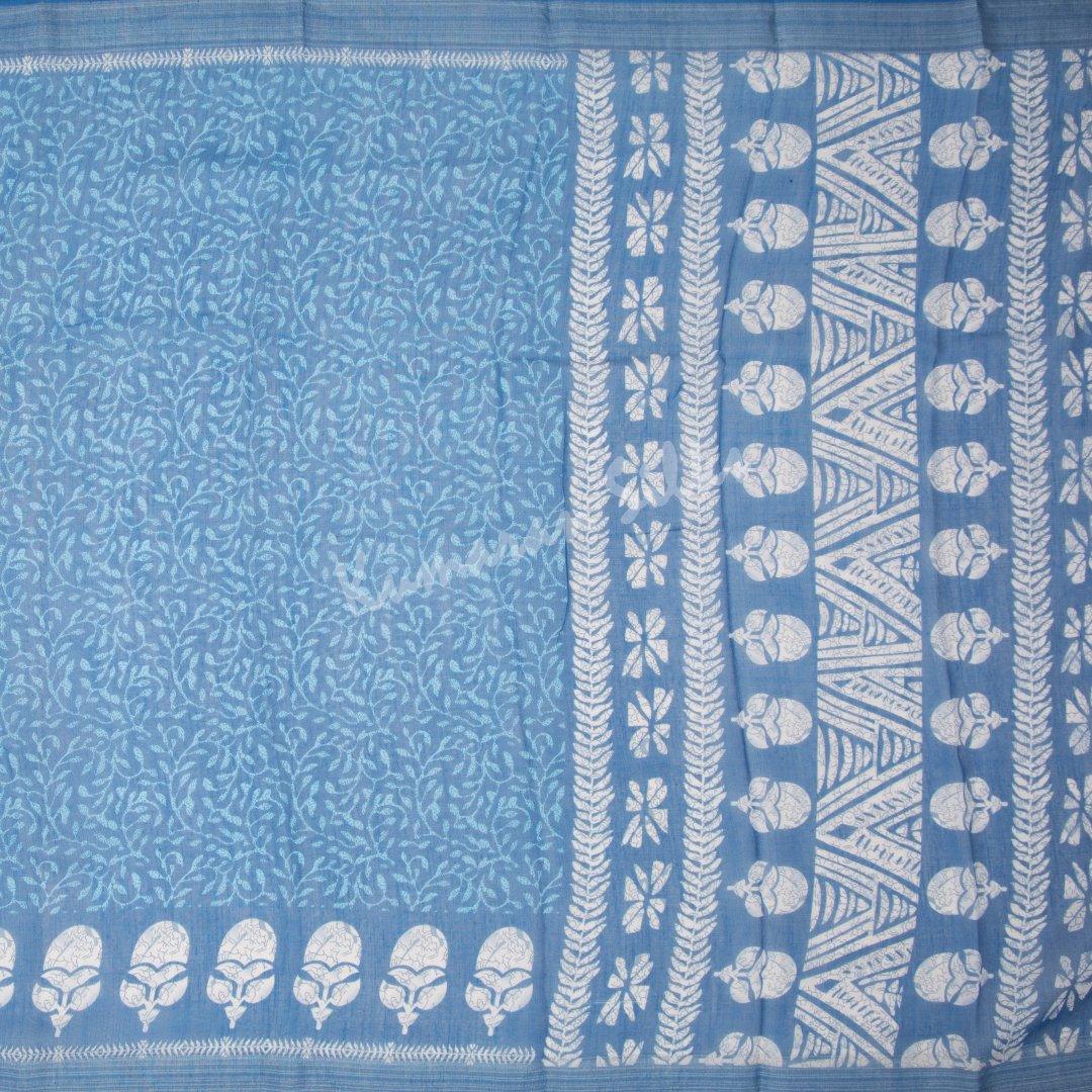 Semi Linen Blue Printed Saree 03 - Kumaran Silks