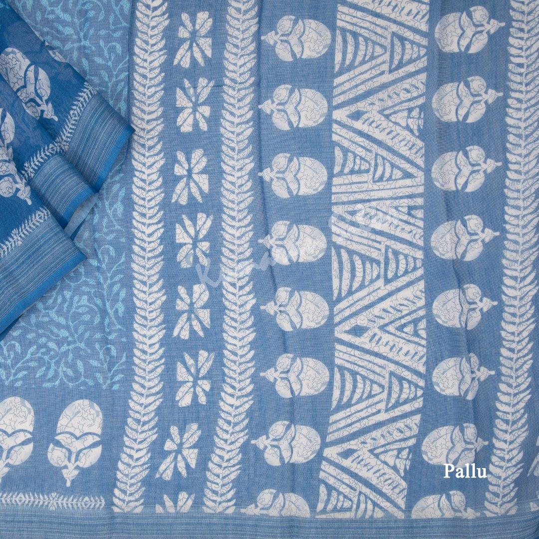 Semi Linen Blue Printed Saree 03 - Kumaran Silks