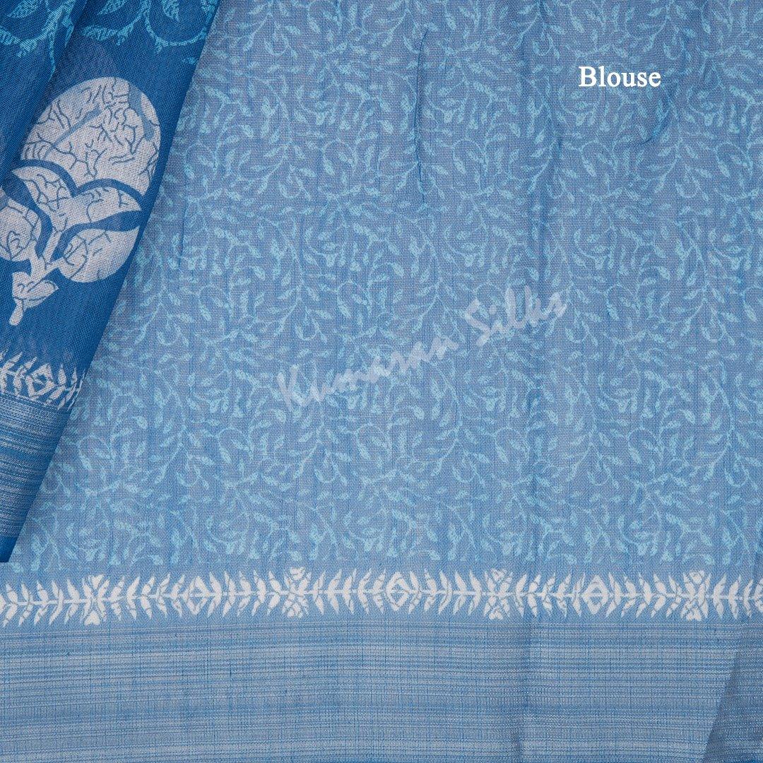 Semi Linen Blue Printed Saree 03 - Kumaran Silks