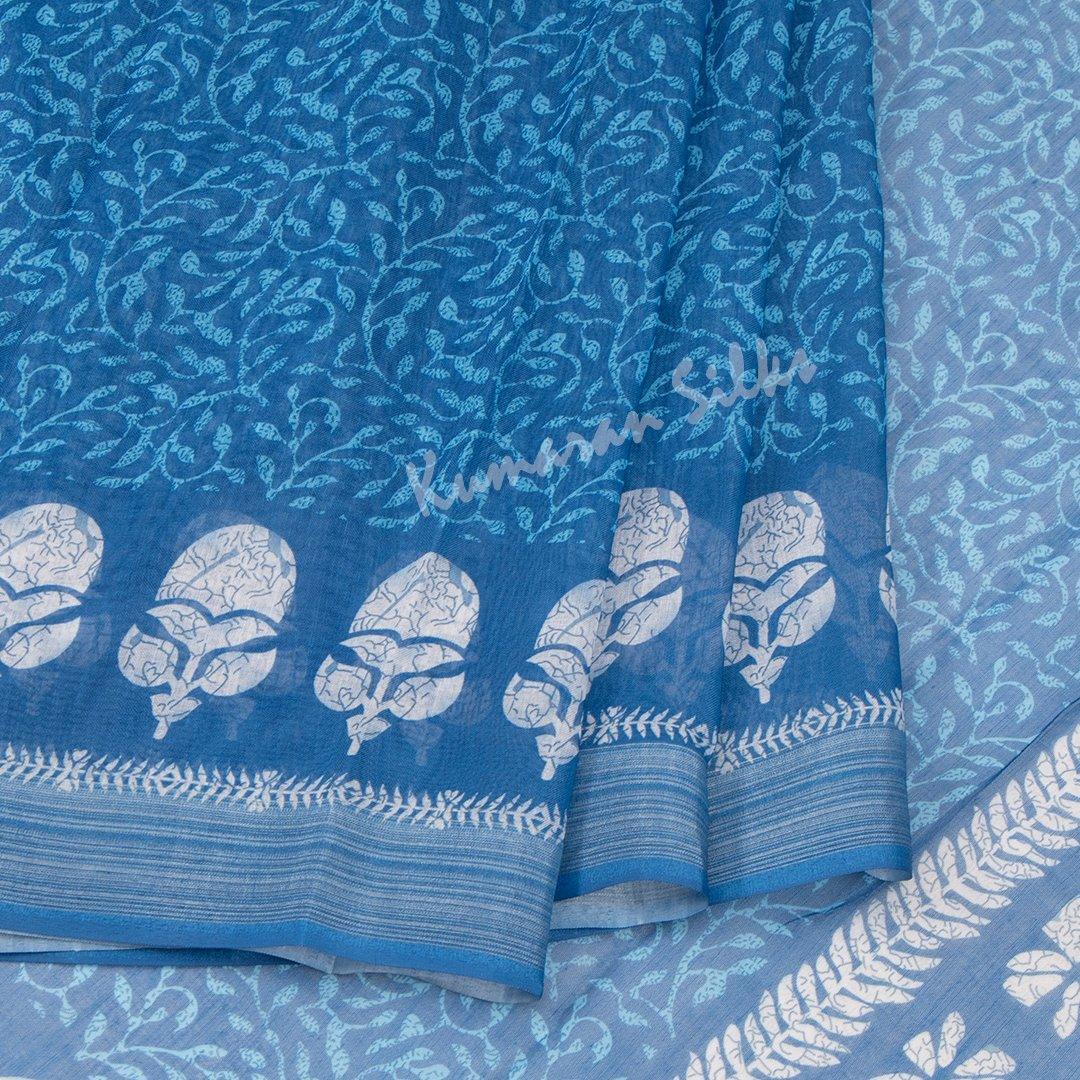 Semi Linen Blue Printed Saree 03 - Kumaran Silks