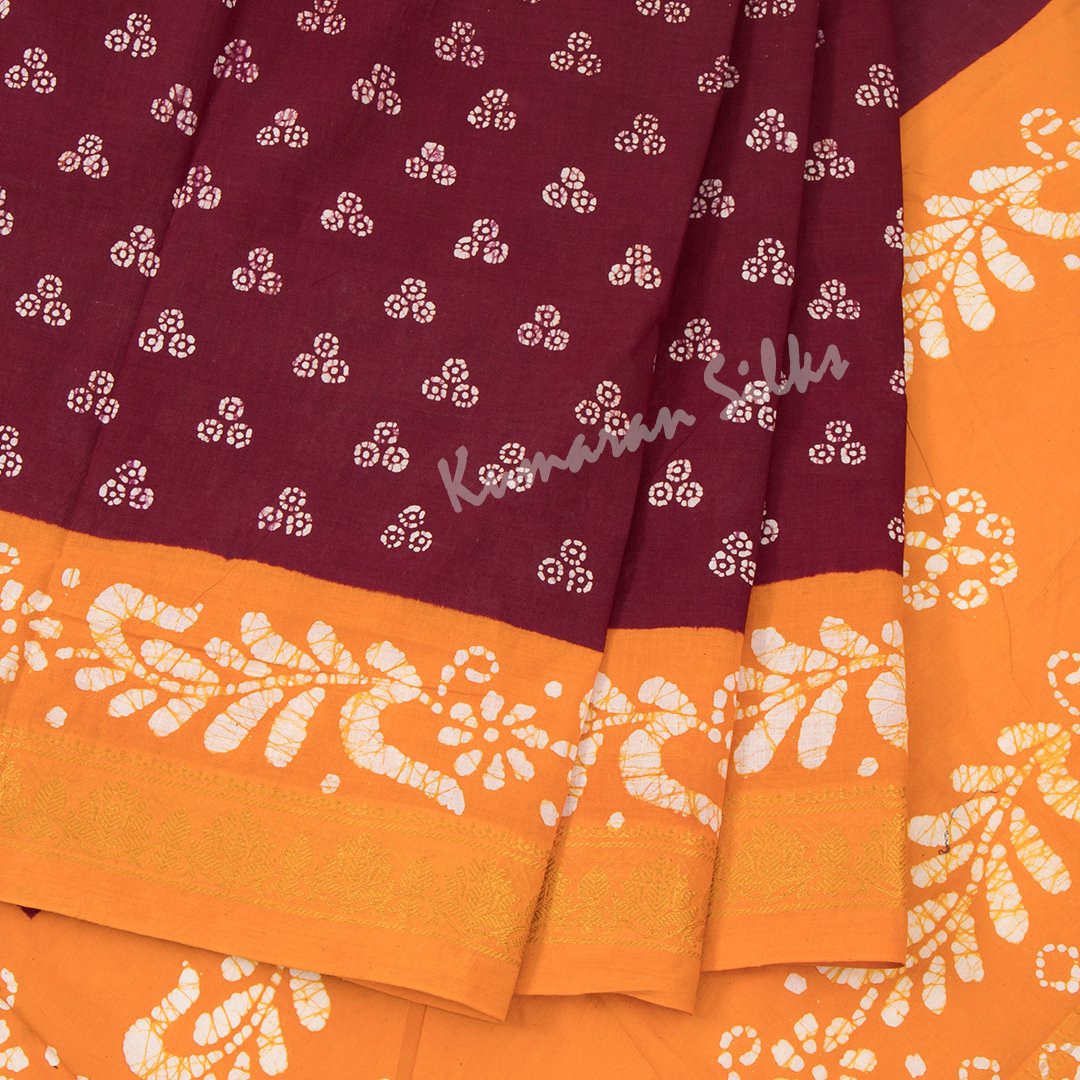 Sungudi Cotton Maroon Printed Saree Without Blouse 04