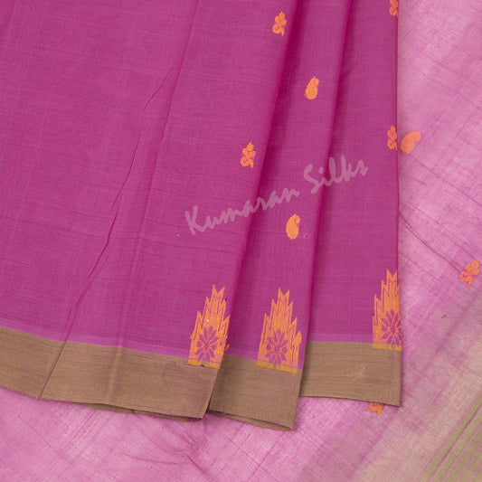 Kanchi Cotton Magenta Pink Saree With Simple border - Kumaran Silks