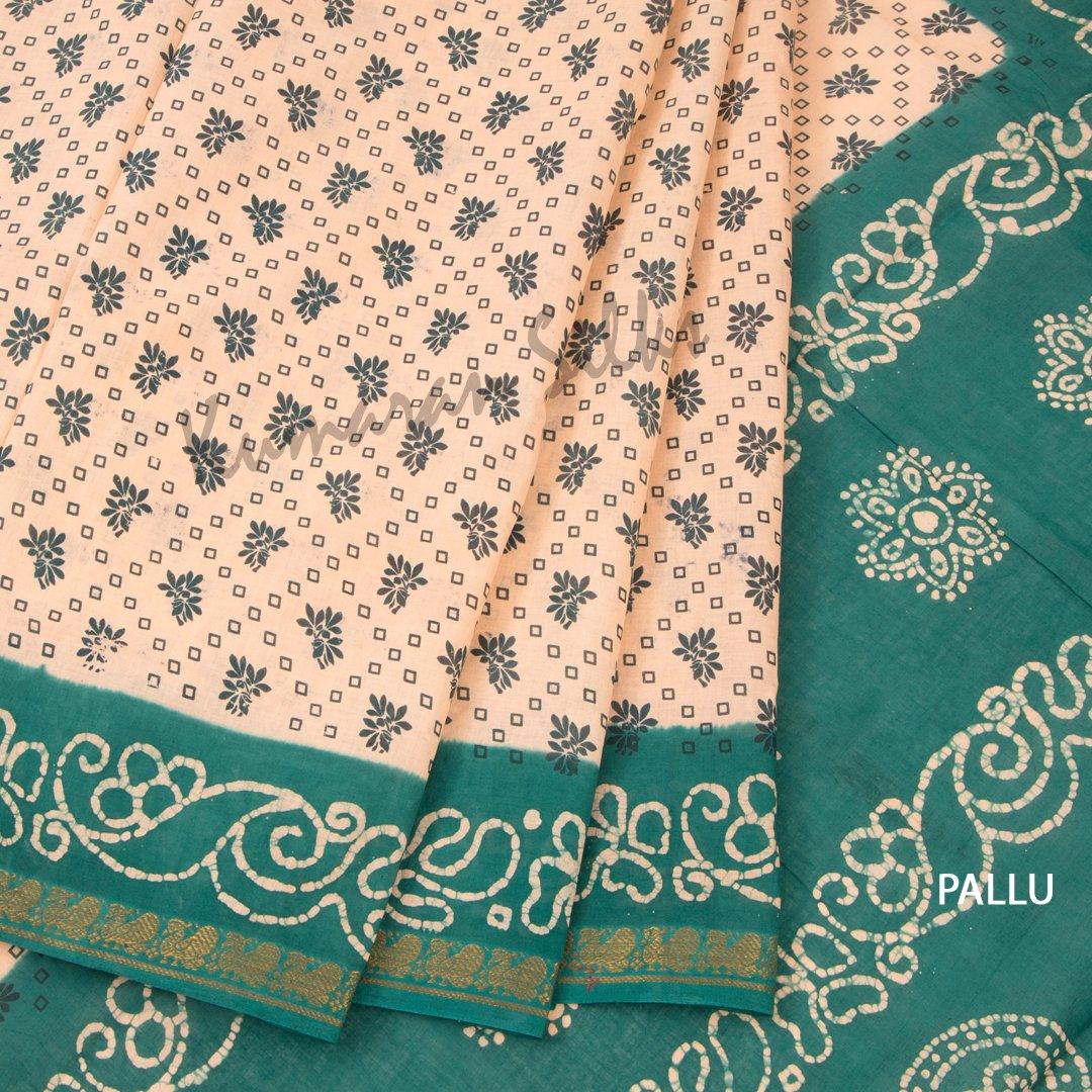 Sungudi Cotton Cream Printed Saree Without Blouse 05 - Kumaran Silks