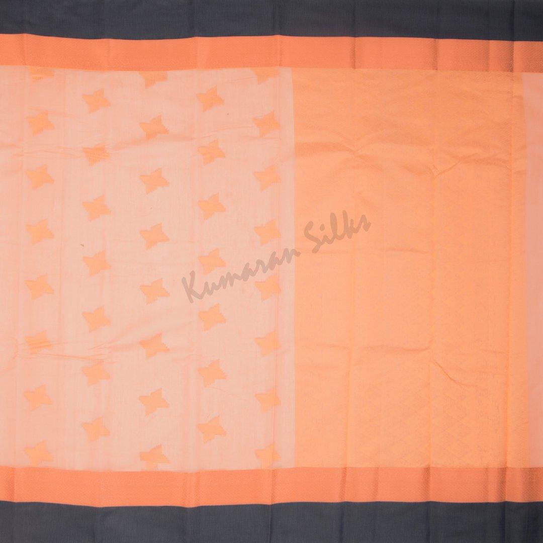 Silk Cotton Cantaloupe Orange Zari Worked Saree With Contrast Border - Kumaran Silks