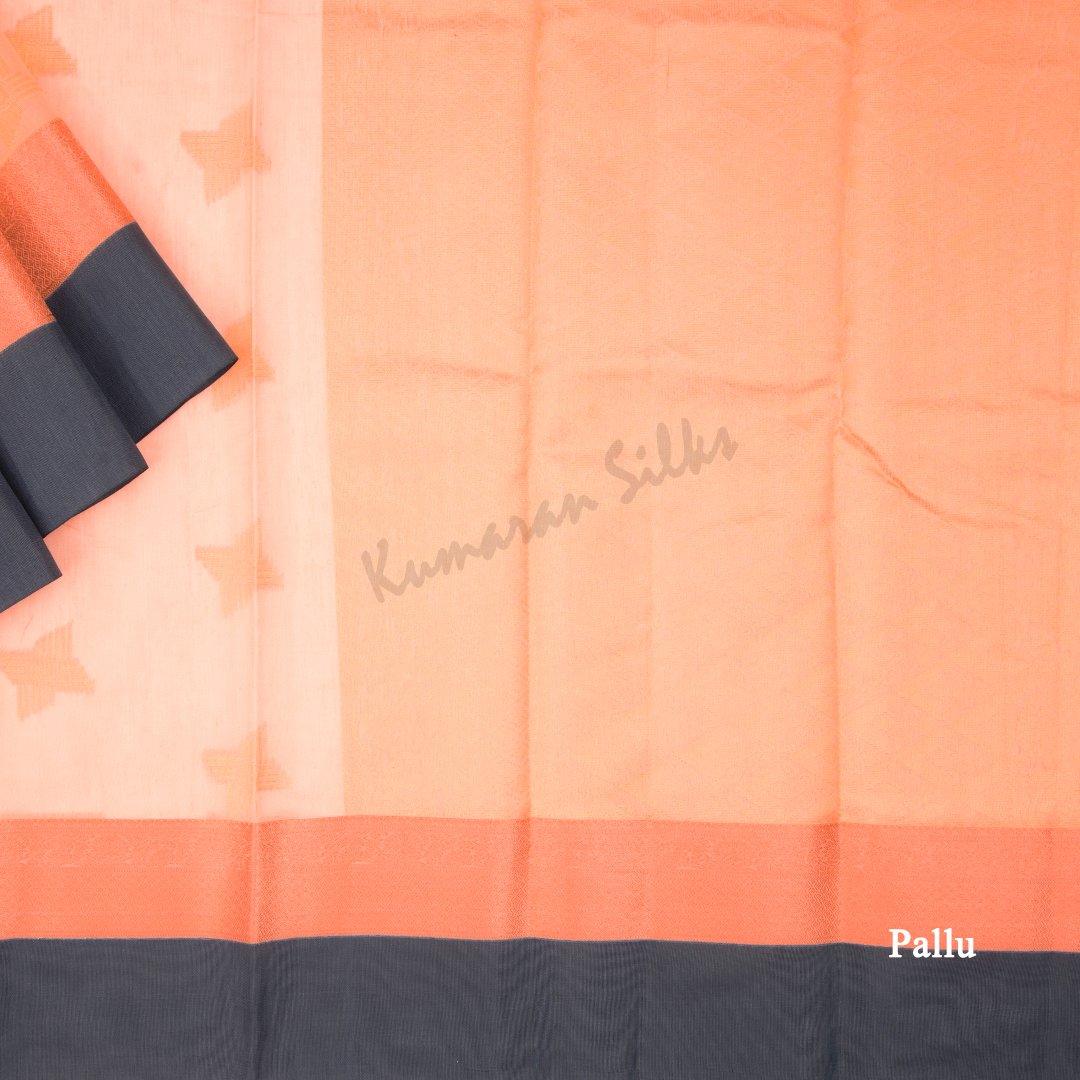 Silk Cotton Cantaloupe Orange Zari Worked Saree With Contrast Border - Kumaran Silks