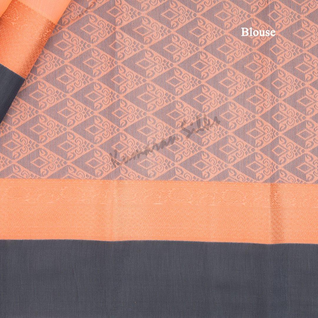 Silk Cotton Cantaloupe Orange Zari Worked Saree With Contrast Border - Kumaran Silks