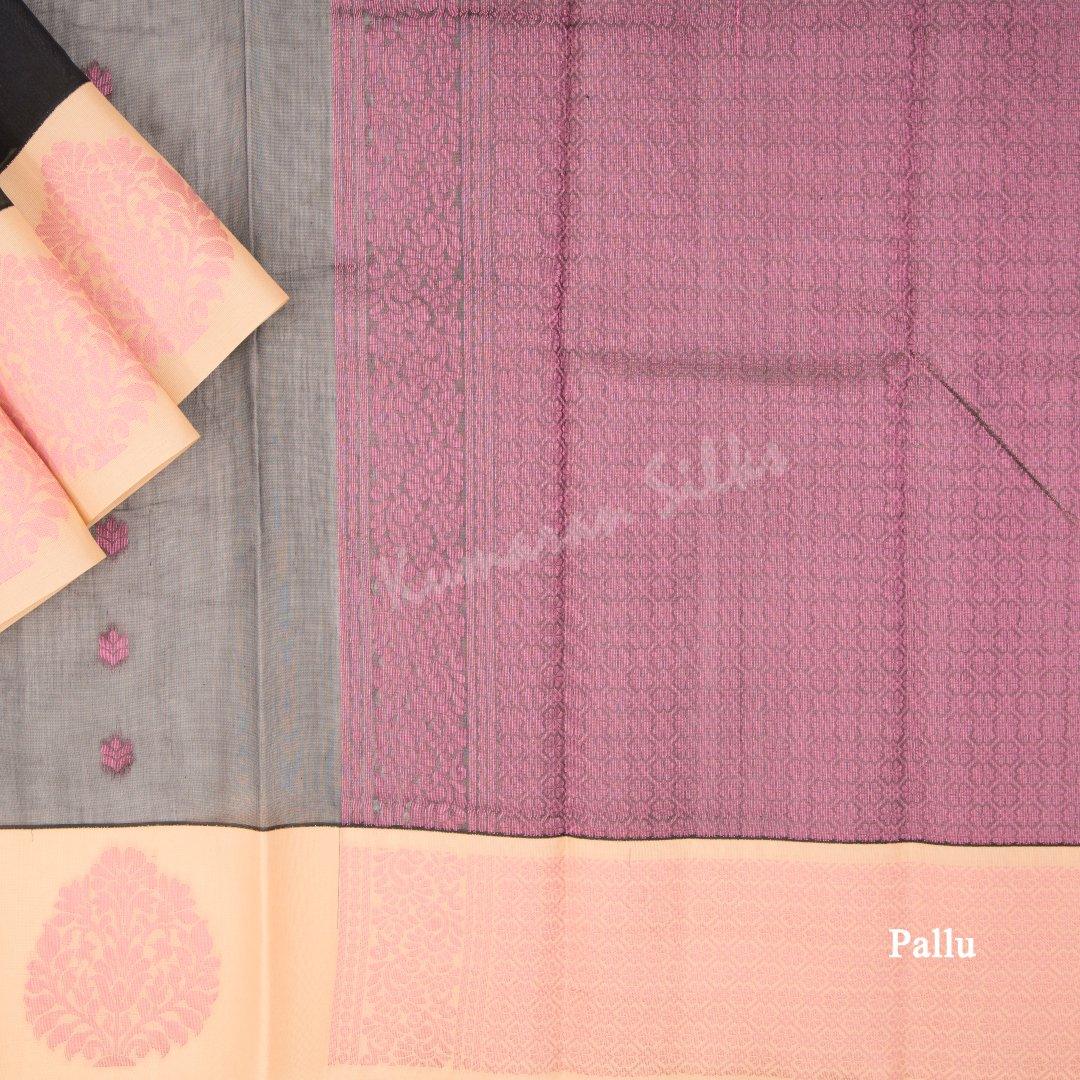 Silk Cotton Black Zari Worked Saree With Contrast Border - Kumaran Silks