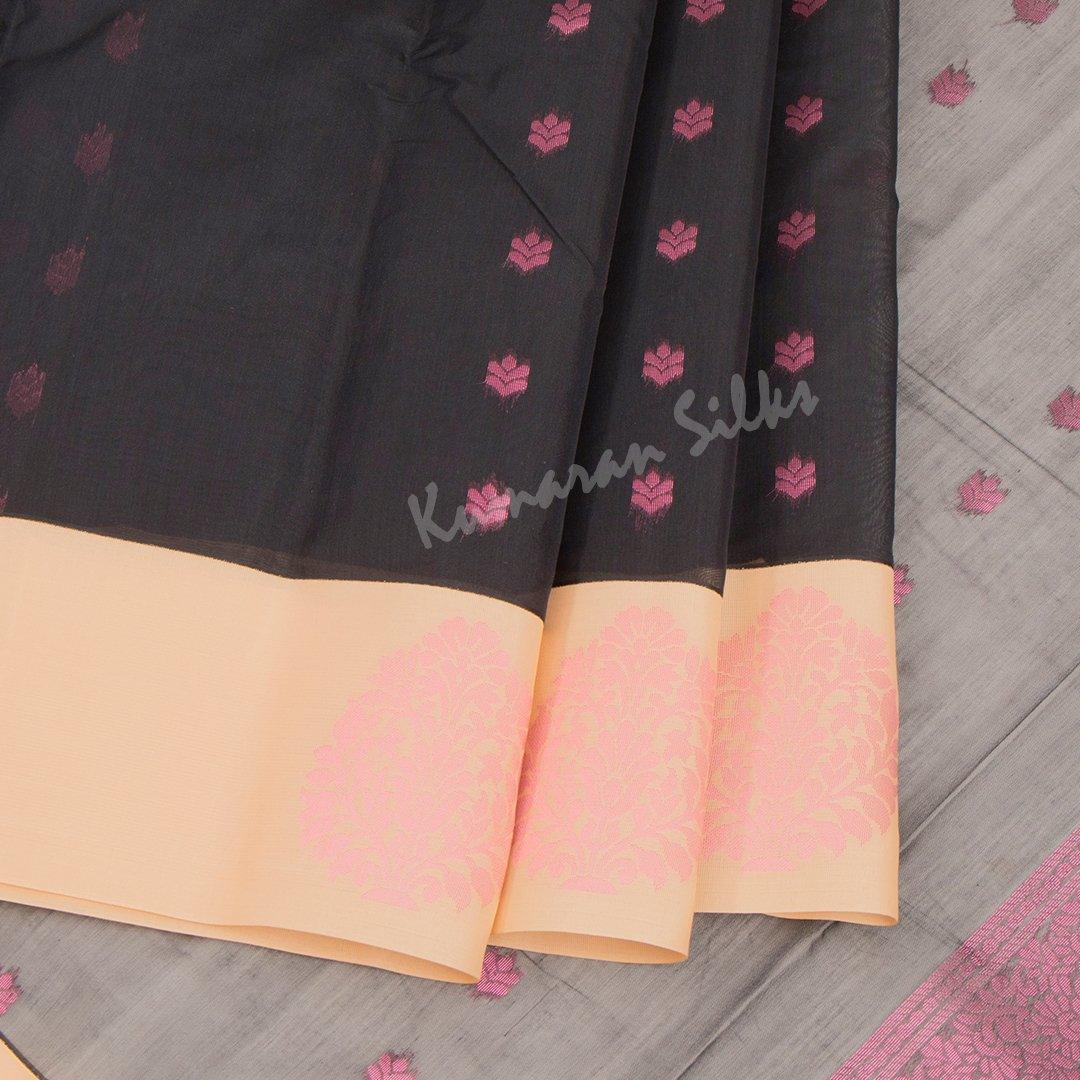 Silk Cotton Black Zari Worked Saree With Contrast Border - Kumaran Silks