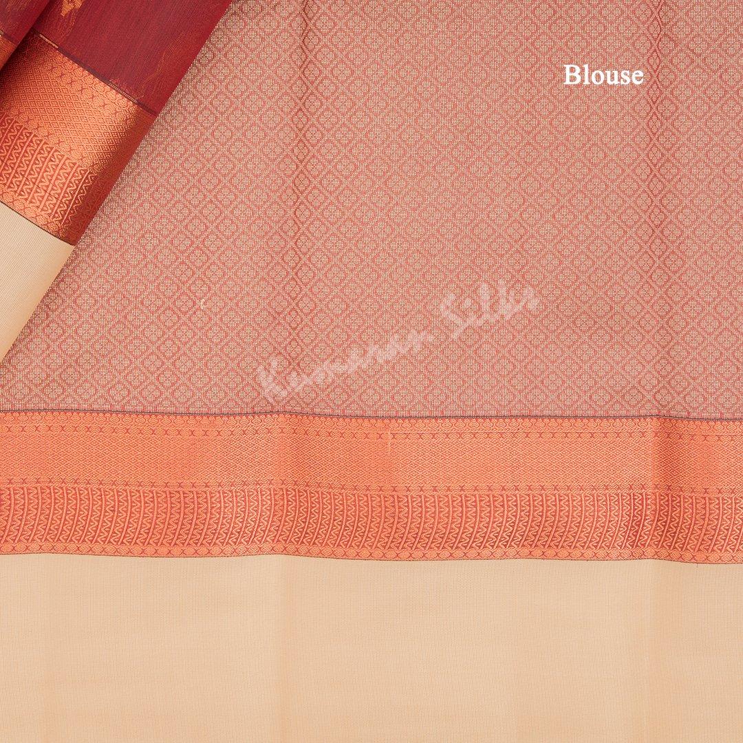 Silk Cotton Maroon Zari Worked Saree With Contrast Border - Kumaran Silks