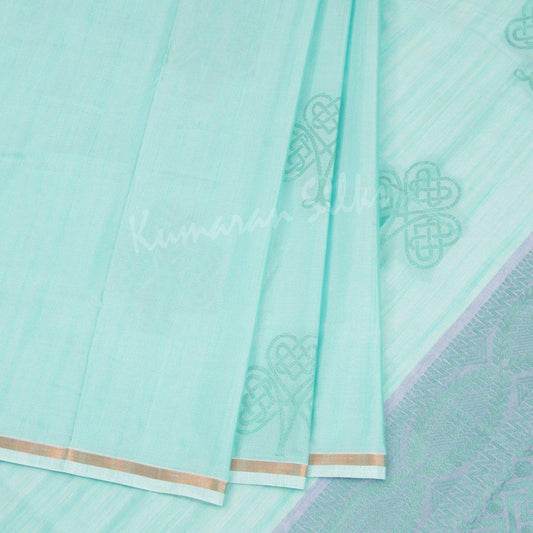 Semi Soft Silk Powder Blue Borderless Saree With Embossed Design - Kumaran Silks