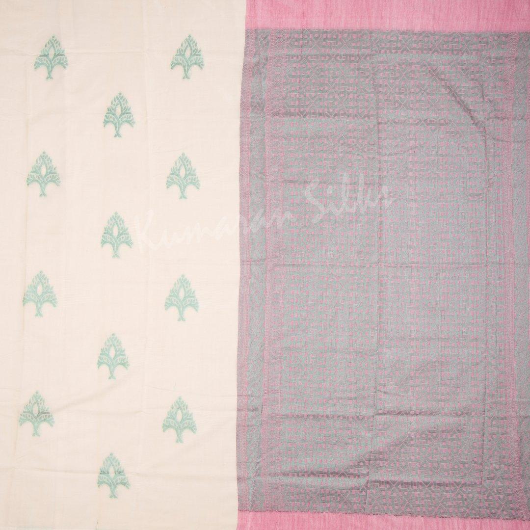 Semi Soft Silk Cream Borderless Saree With Embossed Design - Kumaran Silks