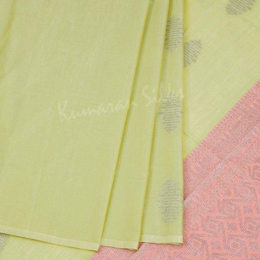 Semi Soft Silk Light Green Borderless Saree With Embossed Design - Kumaran Silks