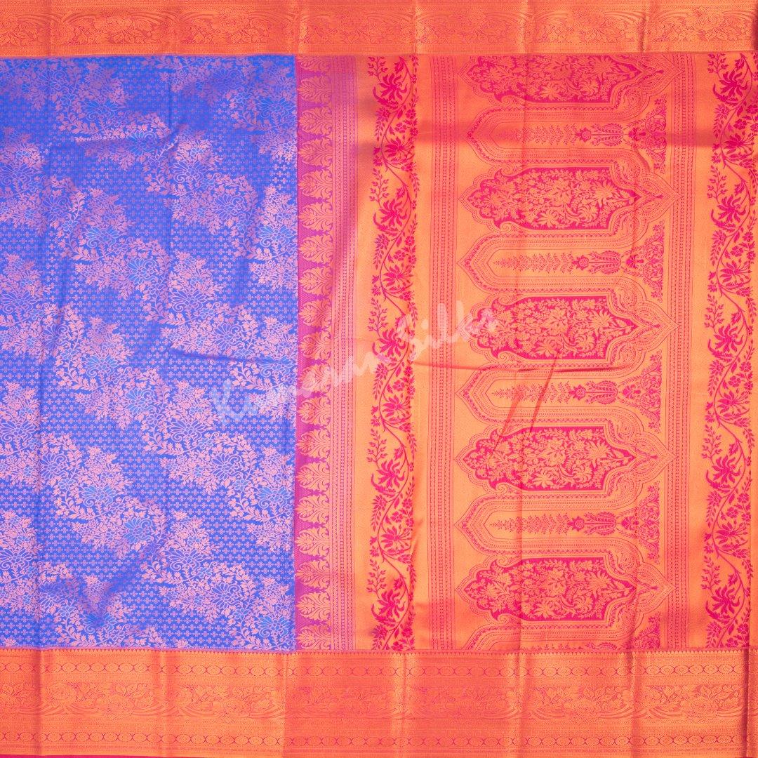 Semi Silk Indigo Blue Embossed Saree - Kumaran Silks