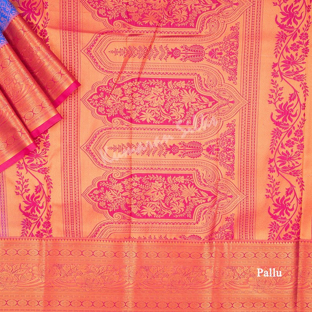 Semi Silk Indigo Blue Embossed Saree - Kumaran Silks