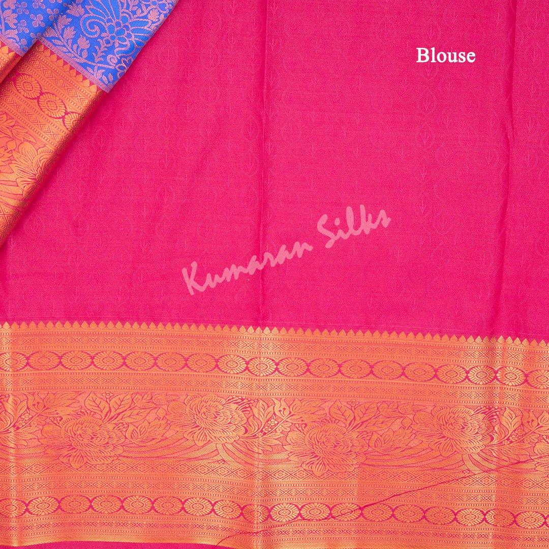 Semi Silk Indigo Blue Embossed Saree - Kumaran Silks