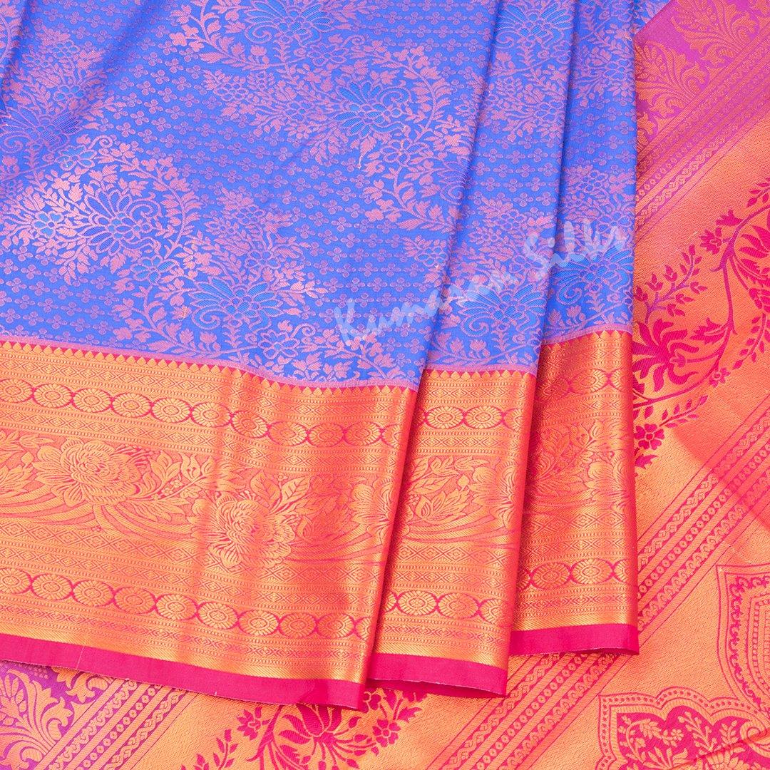 Semi Silk Indigo Blue Embossed Saree - Kumaran Silks