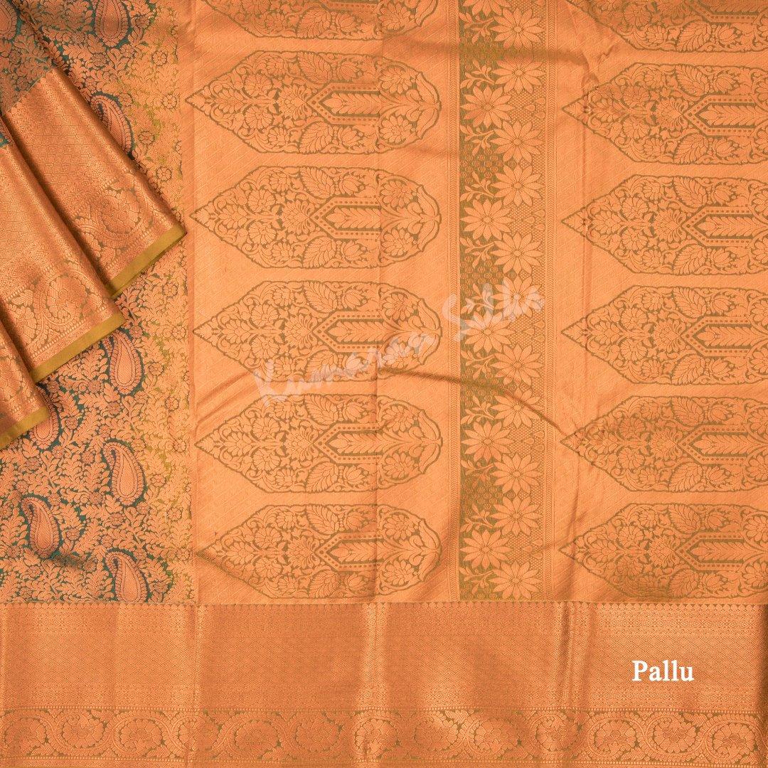 Semi Silk Dark Green Embossed Saree - Kumaran Silks