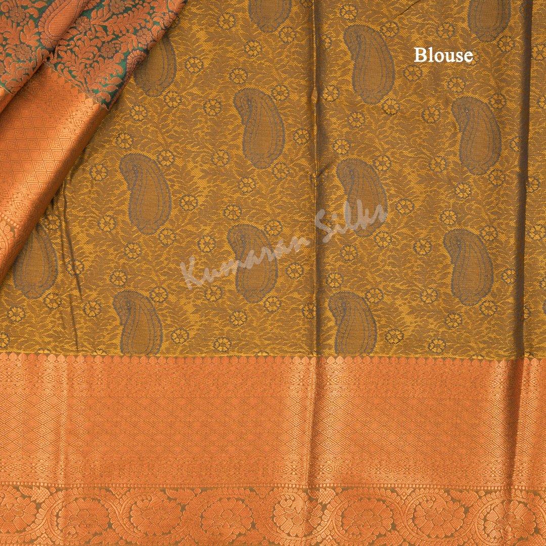 Semi Silk Dark Green Embossed Saree - Kumaran Silks