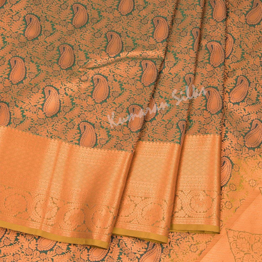 Semi Silk Dark Green Embossed Saree - Kumaran Silks