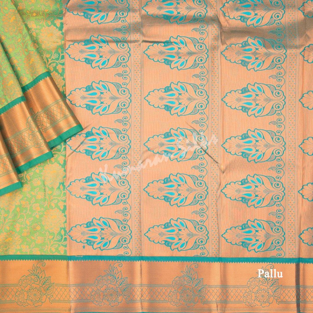 Semi Silk Green Embossed Saree - Kumaran Silks