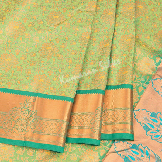 Semi Silk Green Embossed Saree - Kumaran Silks