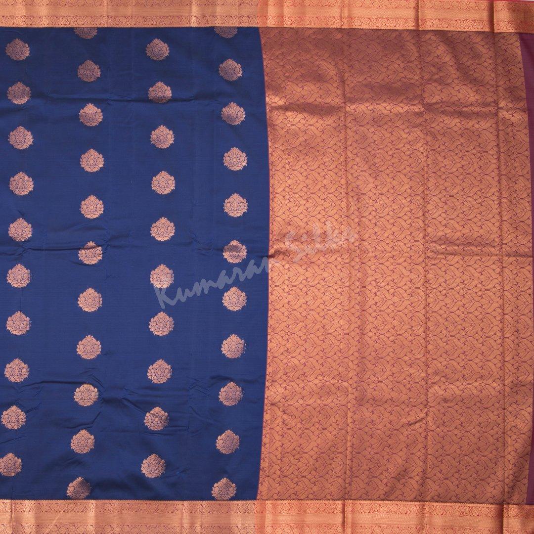 Semi Silk Navy Blue Embossed Saree - Kumaran Silks