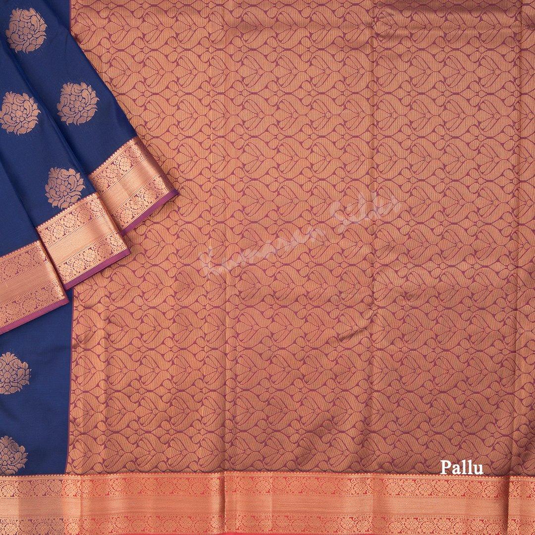 Semi Silk Navy Blue Embossed Saree - Kumaran Silks