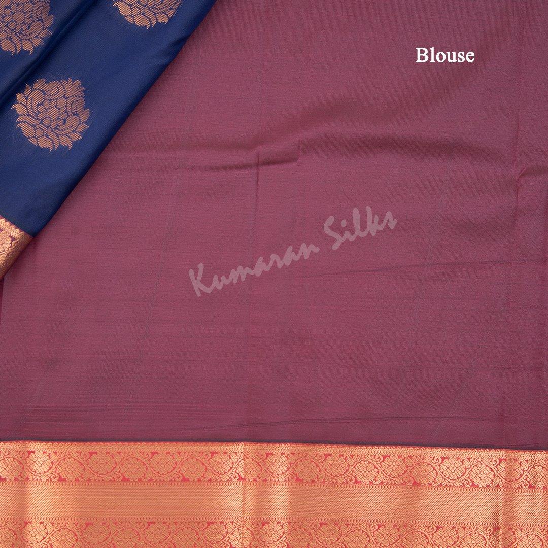 Semi Silk Navy Blue Embossed Saree - Kumaran Silks