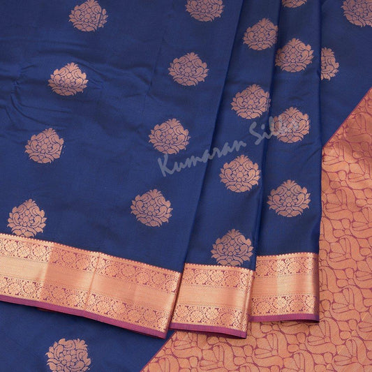 Semi Silk Navy Blue Embossed Saree - Kumaran Silks