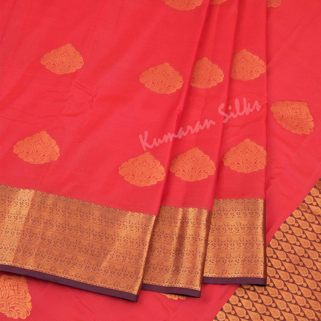 Semi Silk Red Embossed Saree - Kumaran Silks