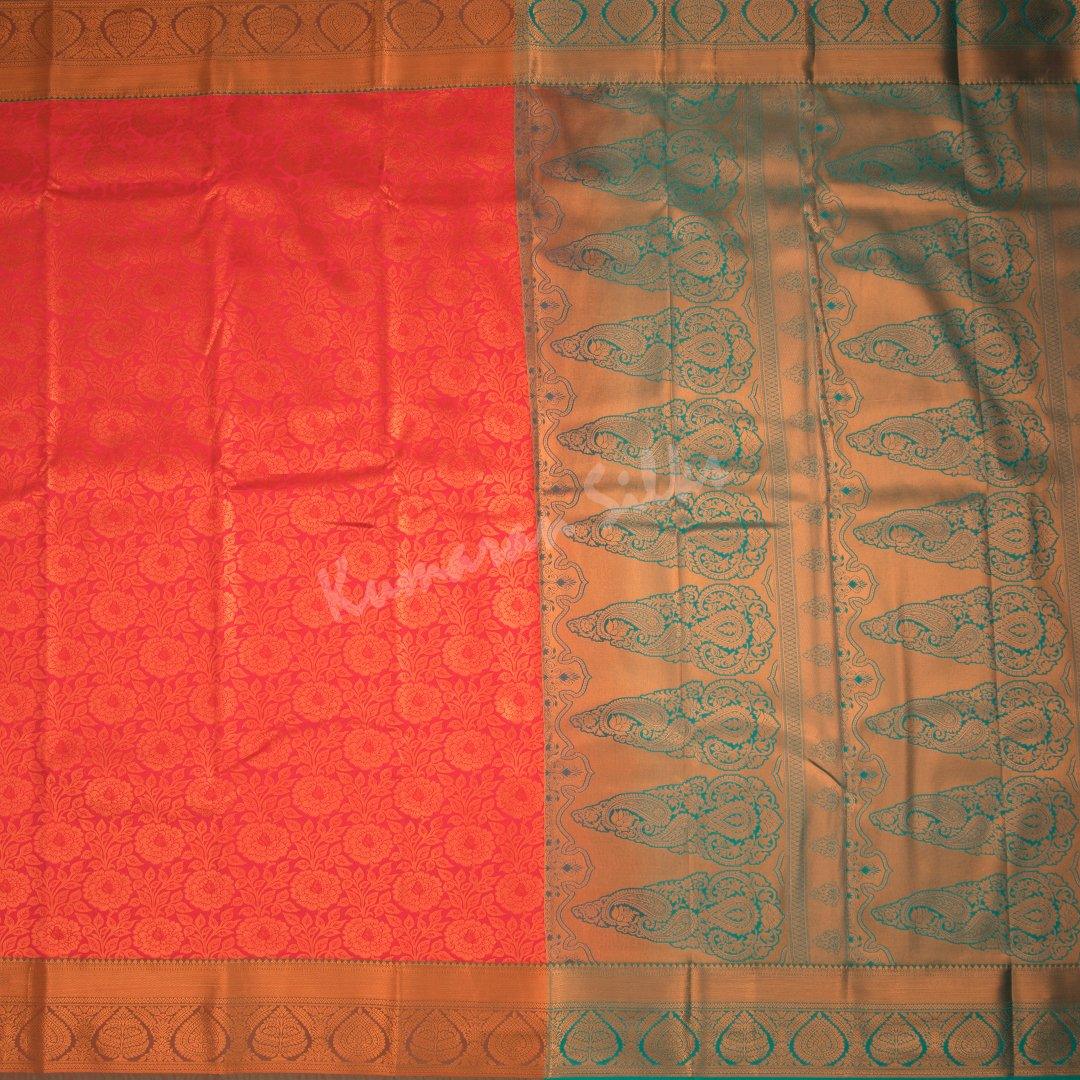 Semi Silk Red Embossed Saree 02 - Kumaran Silks