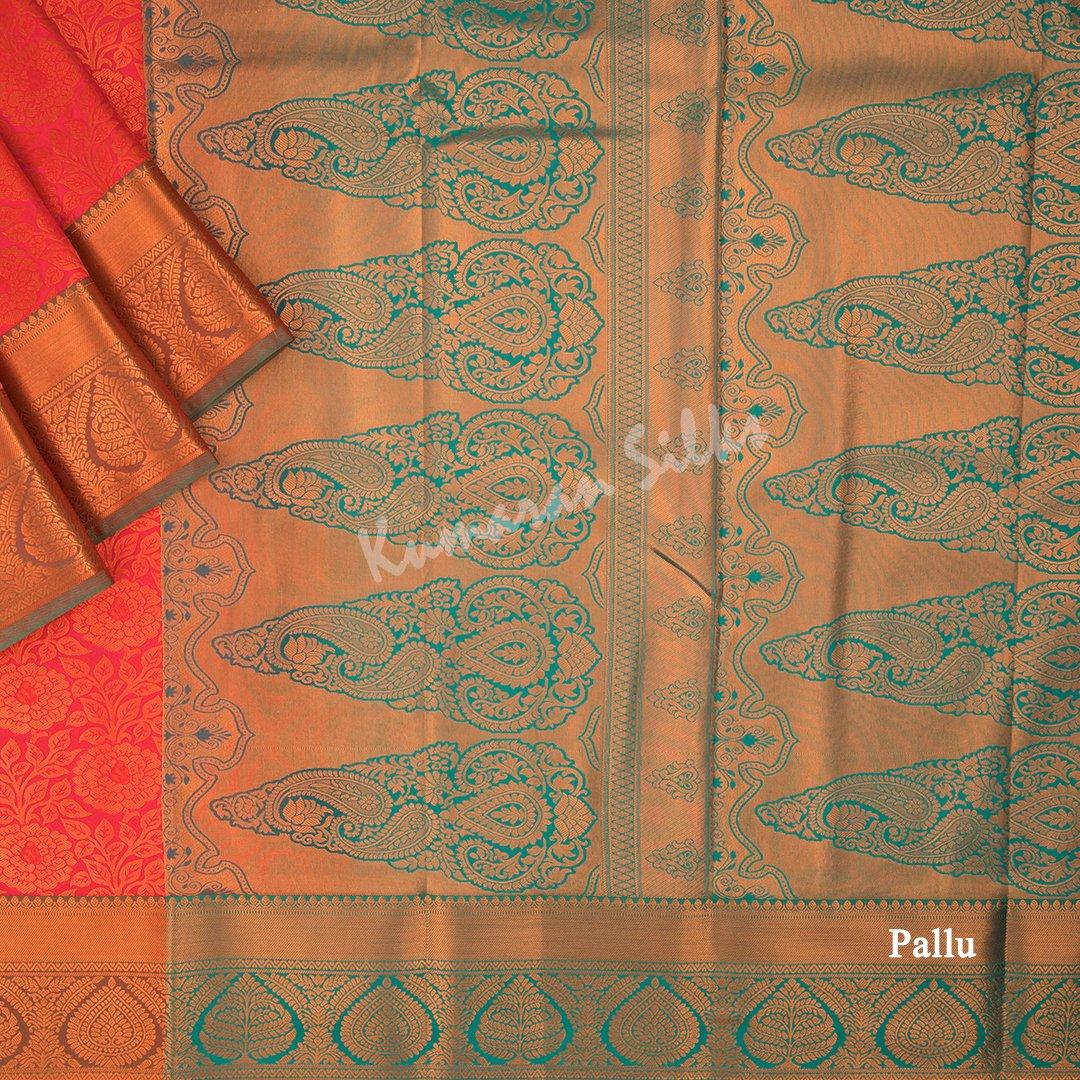 Semi Silk Red Embossed Saree 02 - Kumaran Silks