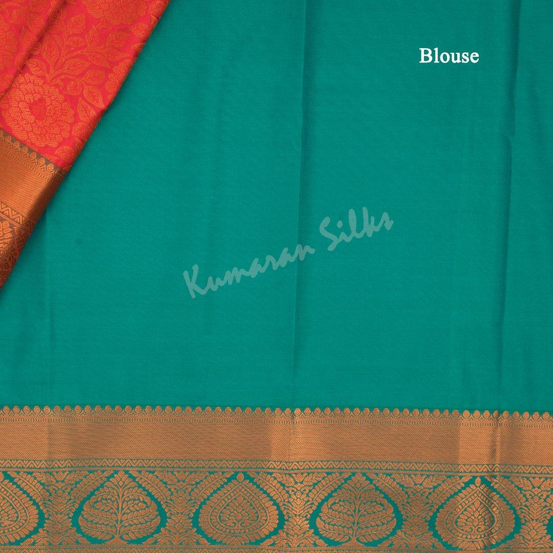 Semi Silk Red Embossed Saree 02 - Kumaran Silks